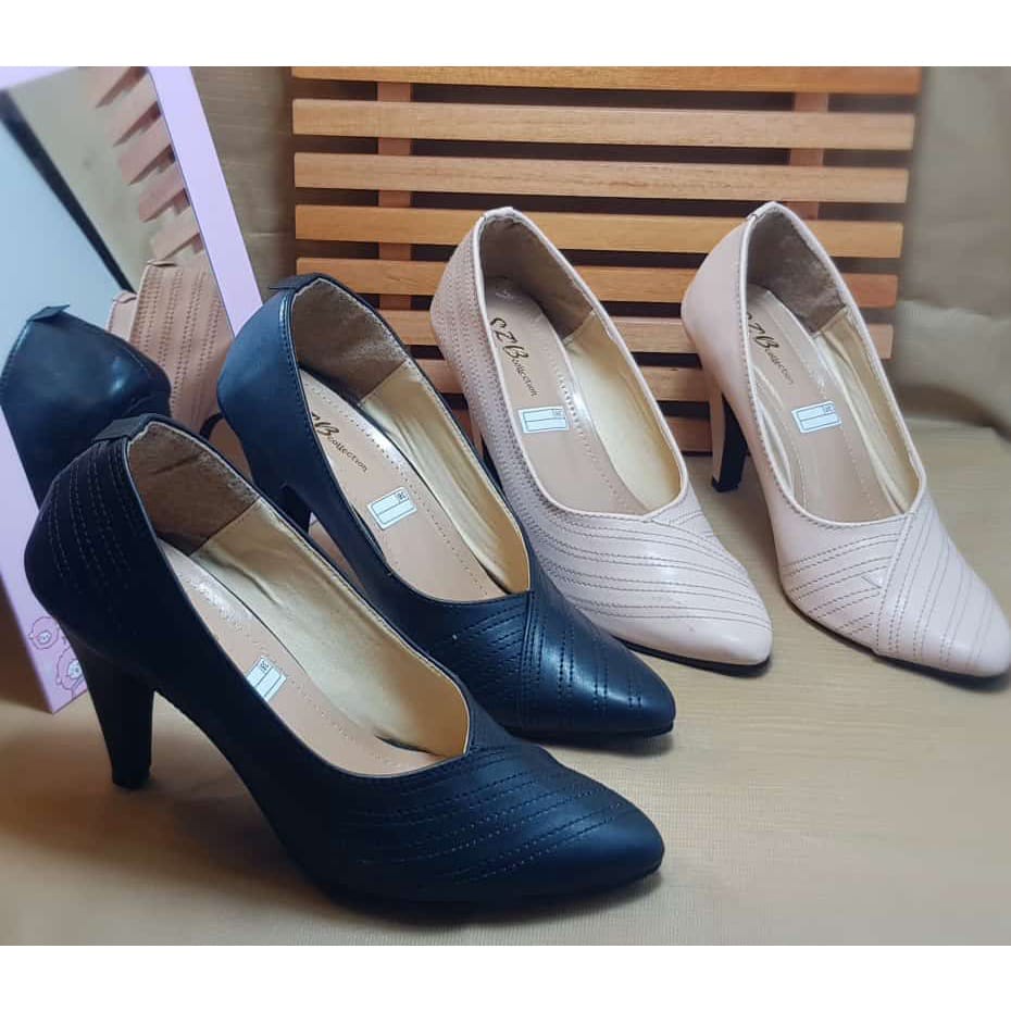 SEPATU WANITA  PENTOPEL HAK 7 CM PL 06 SOL KARET BAHAN ALBANI