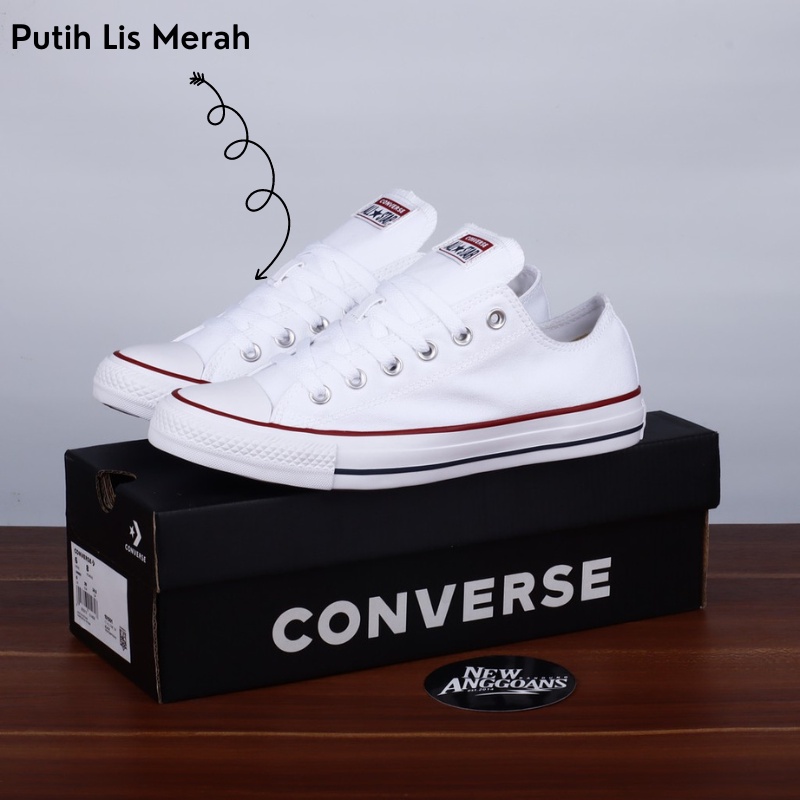 Sepatu Alstar pendek Hitam Putih Sepatu Sekolah Anak SD SMP SMA Sepatu Anak Cewek Sepatu Kuliah Pria.-PUTIH LIS MERAH
