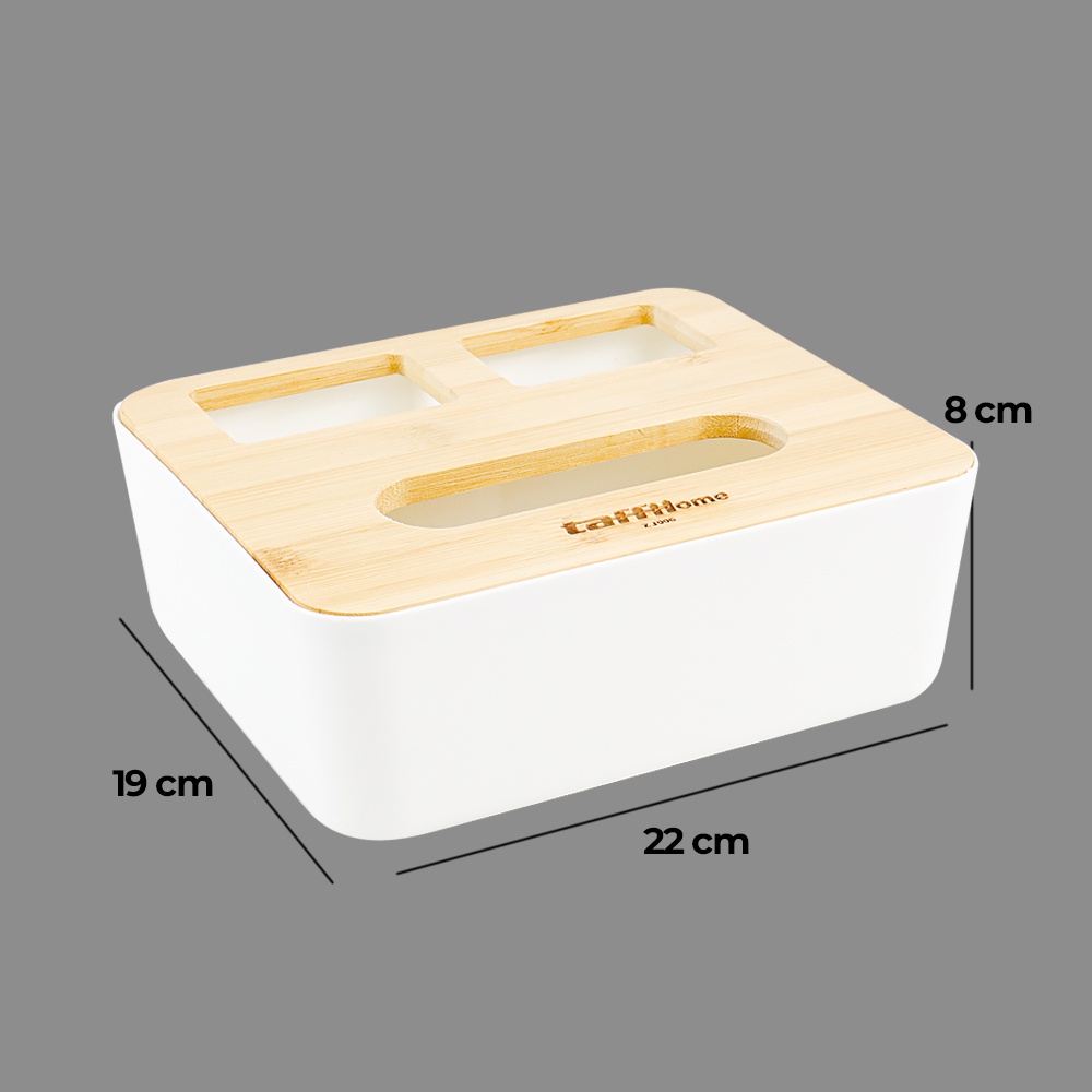 TaffHOME Kotak Tisu Kayu Tissue Box 3 Grid - ZJ006 - White