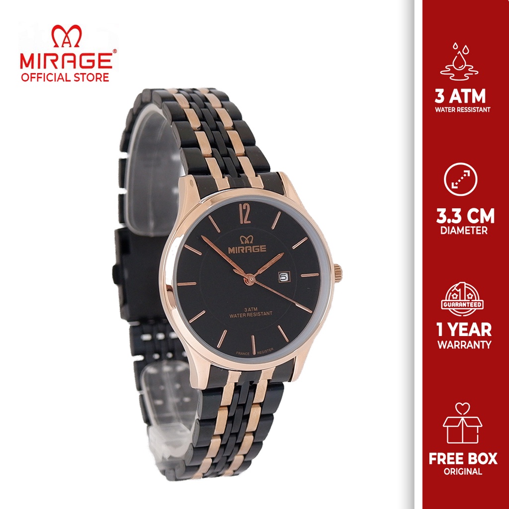 Jual Mirage Watch Jam Tangan Wanita Kasual Elegant Hitam List Rosegold