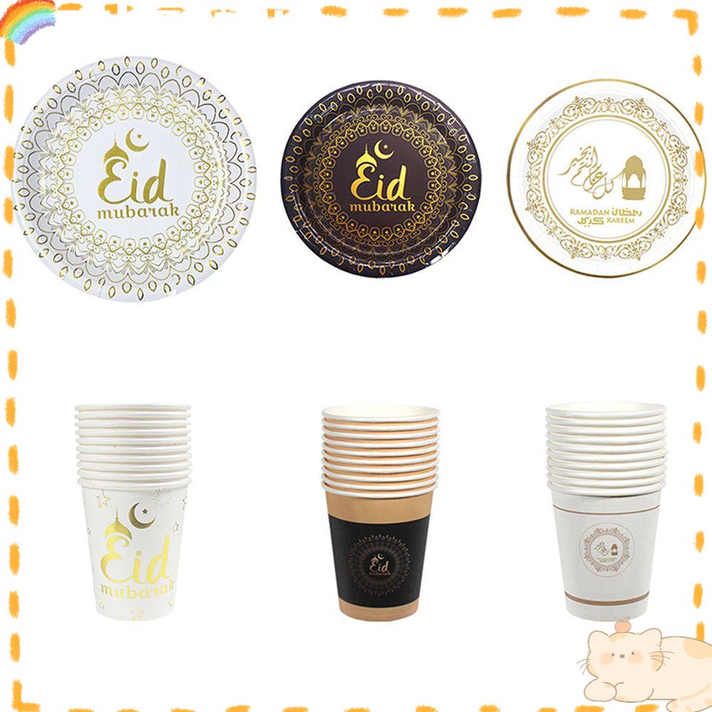 Solighter 10Pcs Peralatan Makan Sekali Pakai Dekorasi Pesta Muslim Islami DIY Paper Cup