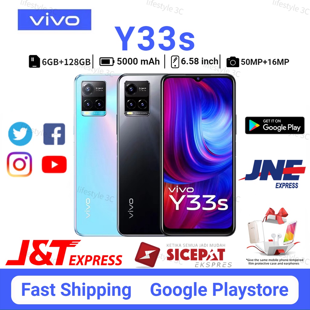 VIVO Y33s RAM 6/128GB 16MP Depan 50MP Kamera Belakang Layar 6.58 inci Baru HP Garansi 1 Tahun COD