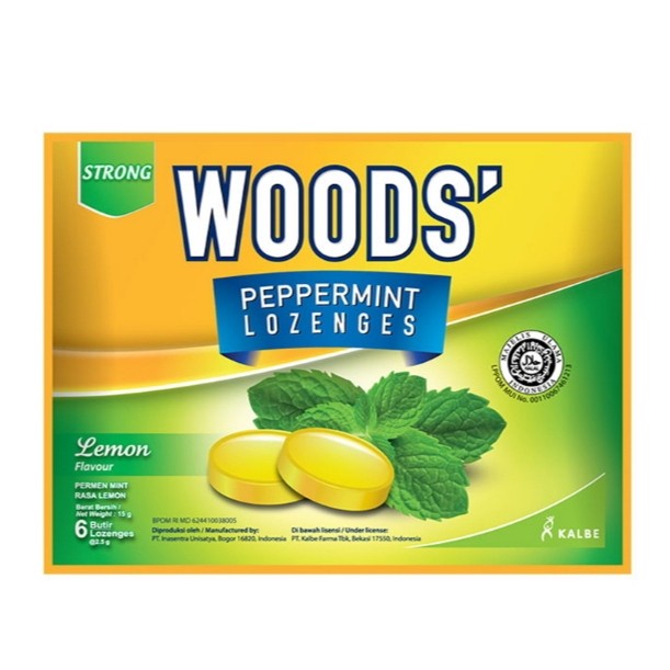 

Woods permen pepermint lozengos lemon 15 gr