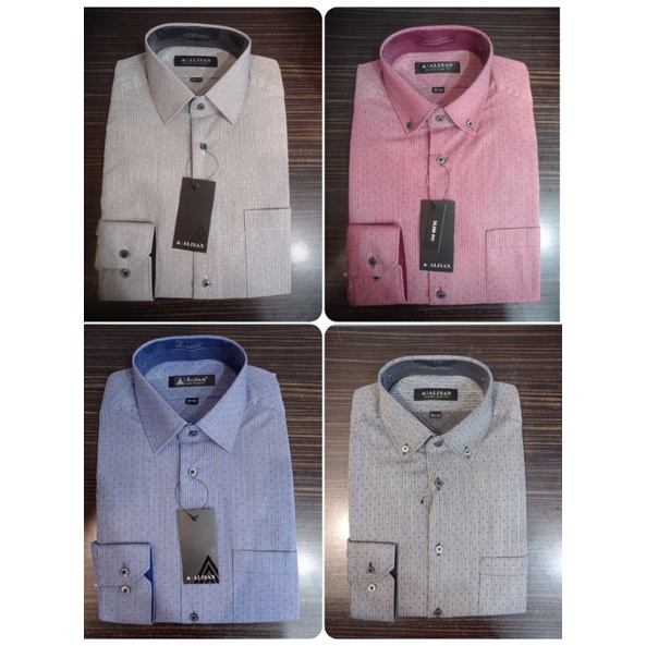 Kemeja Alisan  Motif Garis Bintik Lengan Panjang