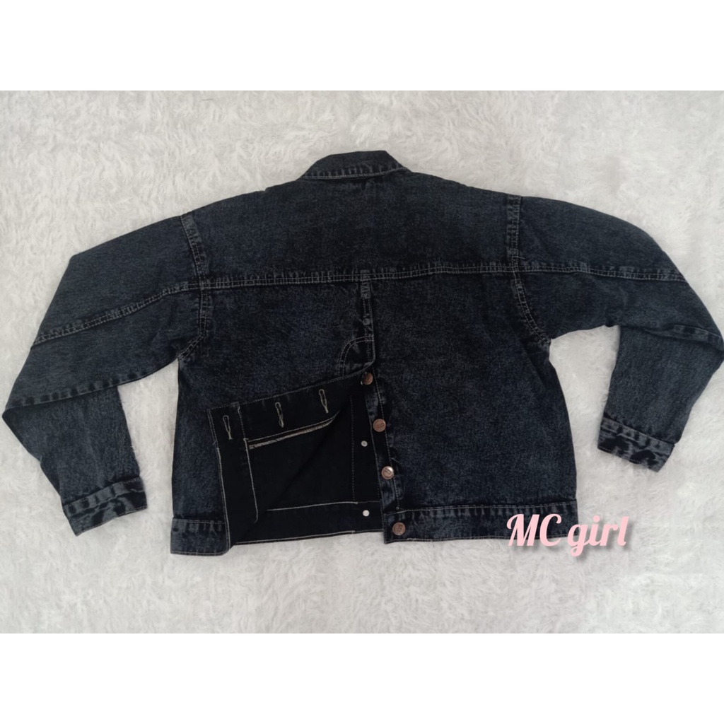 MC girl - Jaket Jeans Wanita Warna Snow Black / Jacket Denim Snow Black Kancing Belakang