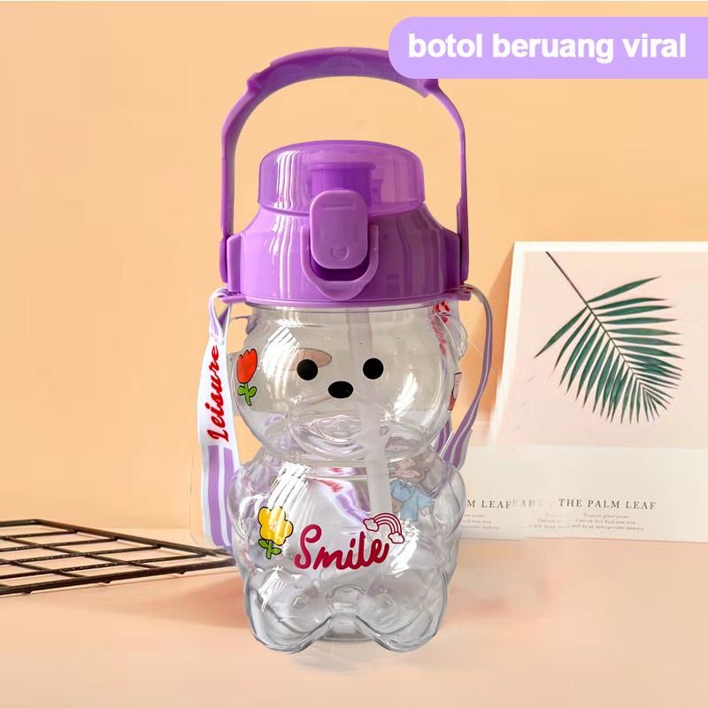 BOTOL MINUM BERUANG BENING VIRAL GEMOY FREE STIKER DAN TALI PANJANG BOTOL MINUM ANAK SEKOLAH BOTOL BERUANG BEAR VIRAL BOTOL ANAK VD