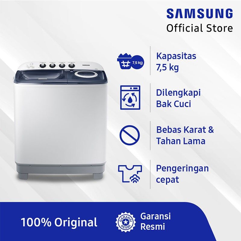 MESIN CUCI SAMSUNG 7.5 KG 2 TABUNG WT75H3210MB/SE 7.5KG