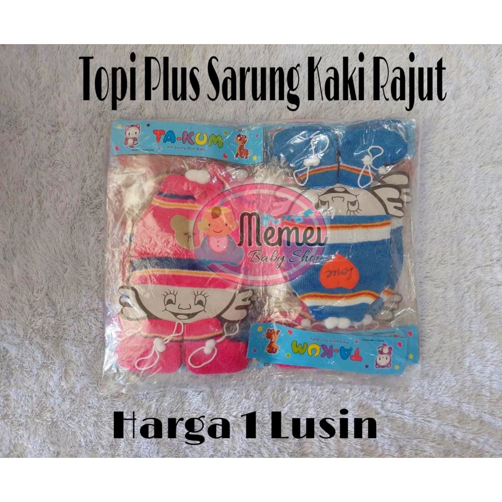 1 LUSIN (12 set) Topi bayi plus kaos kaki rajut 3 in 1 TERMURAH