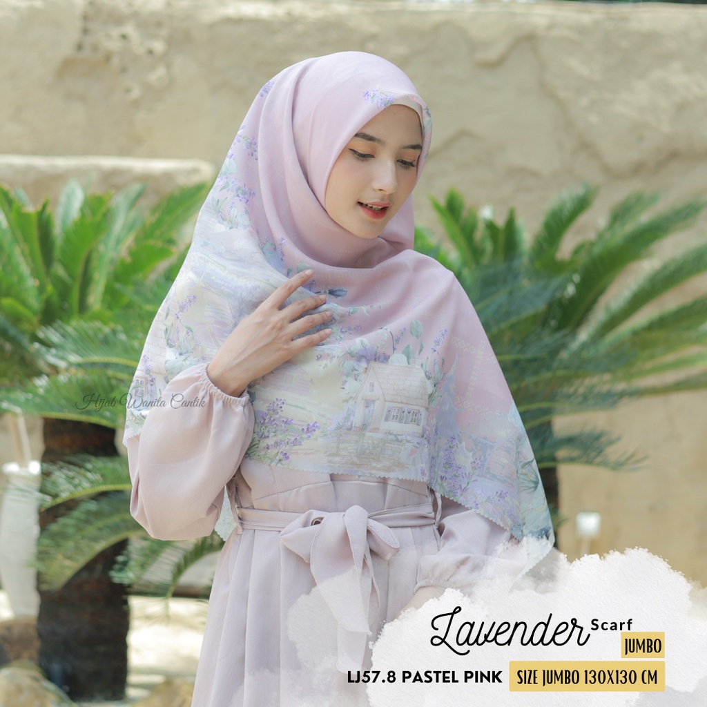 [Beli 3 GRATIS Hadiah]  Hijabwanitacantik - Lavender Scarf Jumbo Hijab Segiempat Polycotton Kerudung Segi Empat Motif Syari Jilbab Premium
