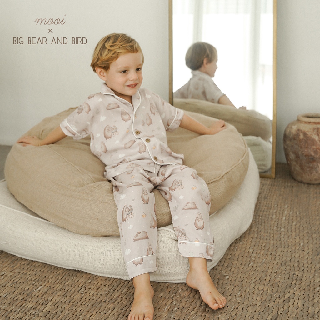 Baju Tidur Bayi Piyama Anak Mooi x Big Bear &amp; Bird  Short Pajamas Kids 1-10 Tahun