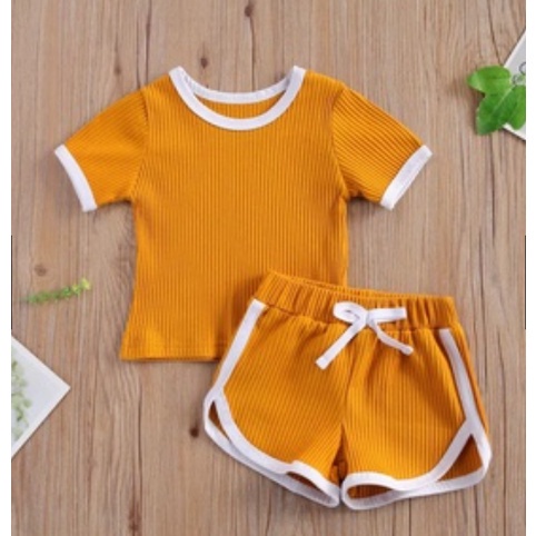 ZASKIYA - SET ANAK MIYAKI / SETELAN ANAK RINGER TEE POLOS RIB USIA 1-3 THN