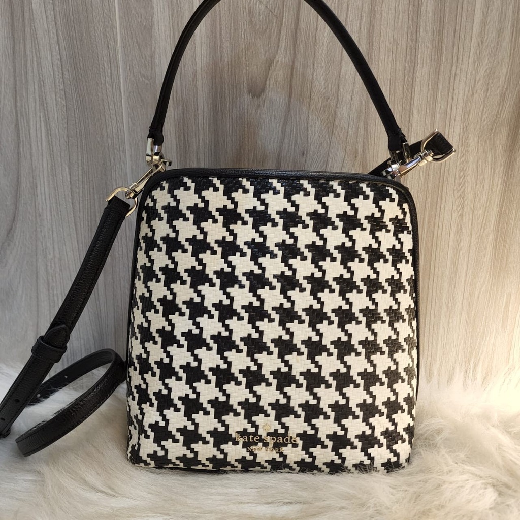 KS Darcy Bucket Bag Tote Small Houndstooth Black Multi