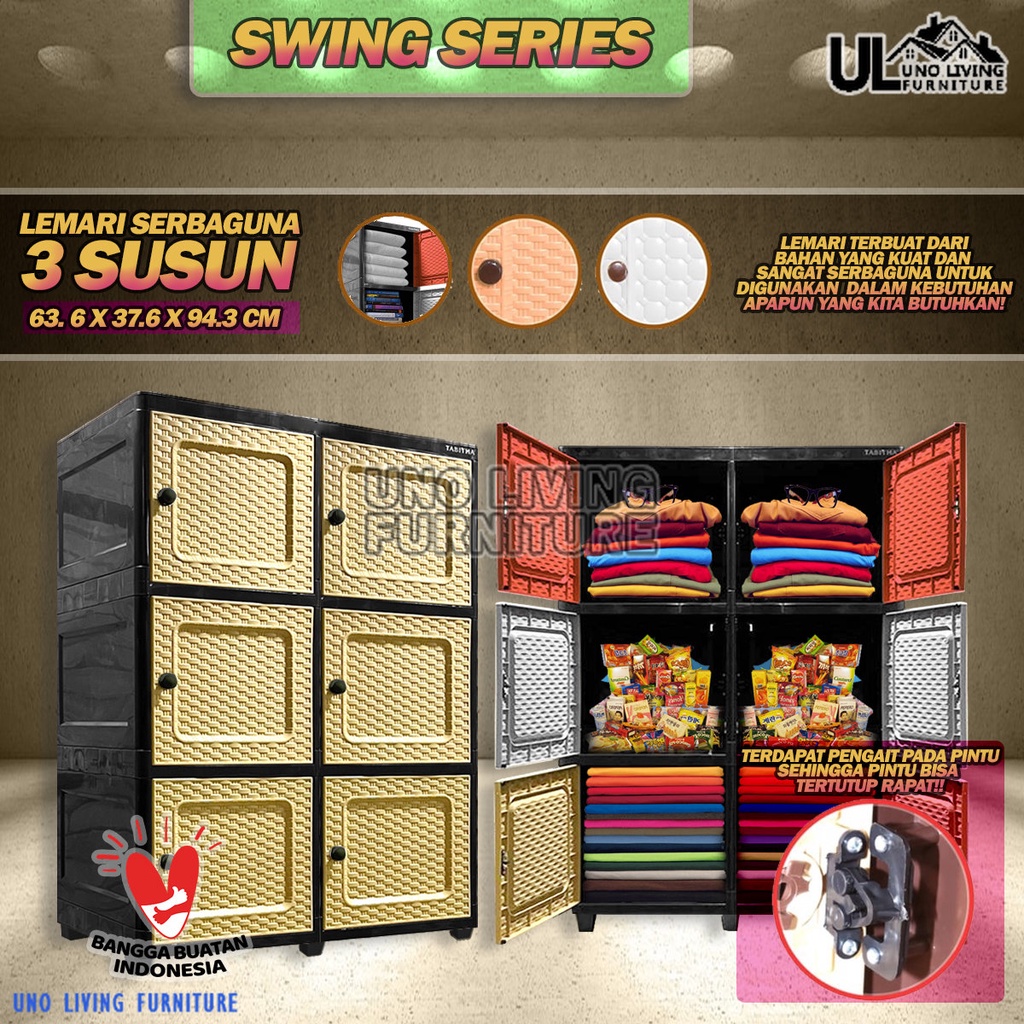 Lemari Plastik Serbaguna DOUBLE 3 SUSUN Tabitha CLICKS Tabitha LOKI LOKER SERBAGUNA Lemari Pakaian CABINET LEMARI TABITHA LEMARI SWING