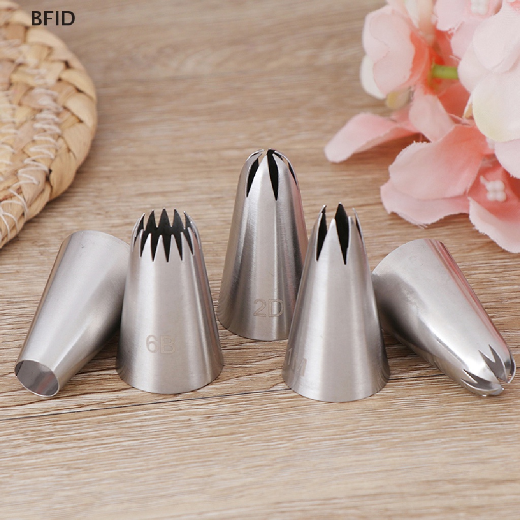 [BFID] 5pcs Stainless Steel Icing Piping Pastry Nozzle Cupcake Set Pembuat Krim [ID]