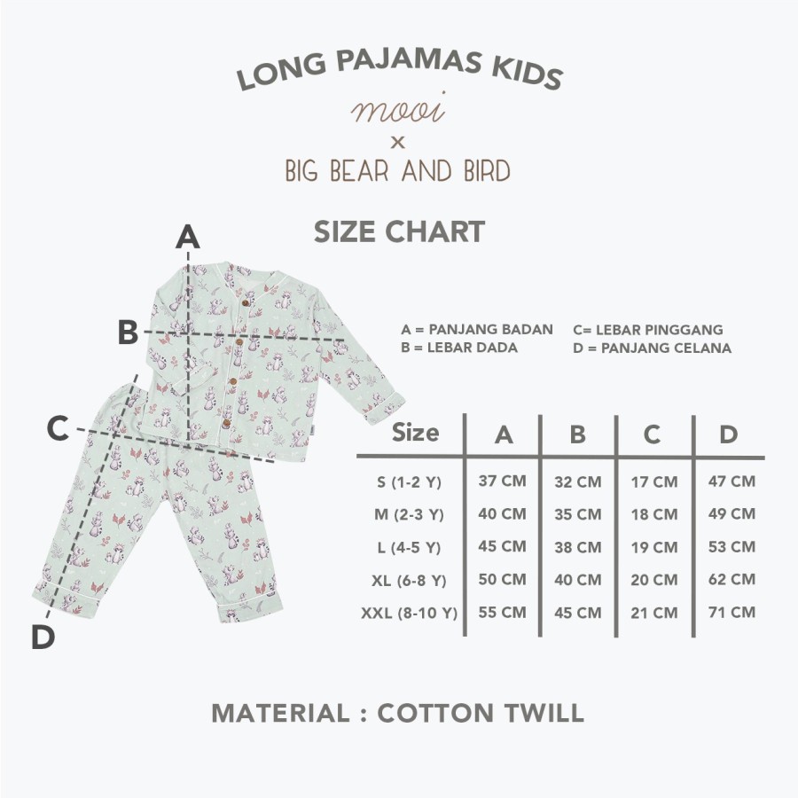 Baju Tidur Bayi Piyama Anak Mooi x Big Bear &amp; Bird  Long Pajamas Kids 1-10 Tahun