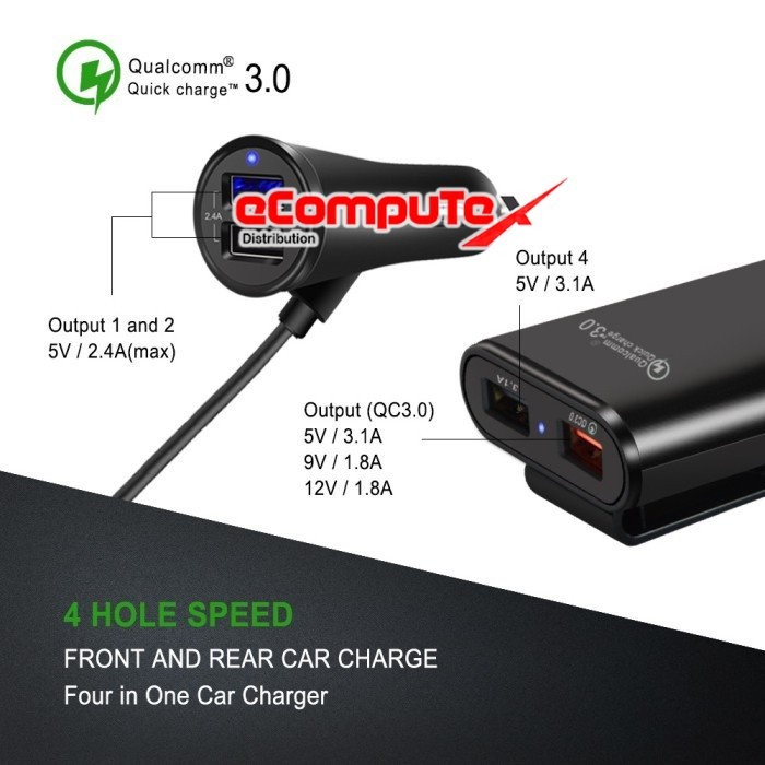 CAR CHARGER 4 PORT USB 2 USB MOBIL SUPER FAST CHARGING - 4 PORT USB - 2 Port USB