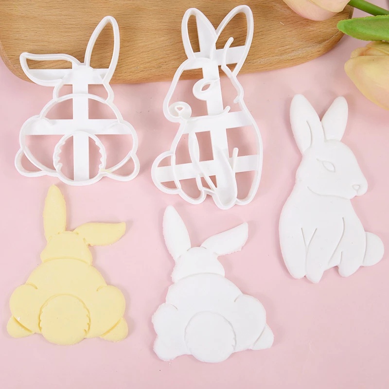 Paskah 3D Bentuk Kelinci Cookie Pemotong Timbul Bunny Plastik Fondant Biskuit Cetakan Pastry Baking Tools Kue Ulang Tahun Dekorasi