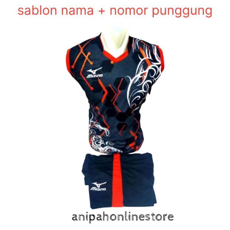 reques nama+nomor punggung Baju voli mizuno/setelan singlet mizuno terbaru baju badminton bola voli