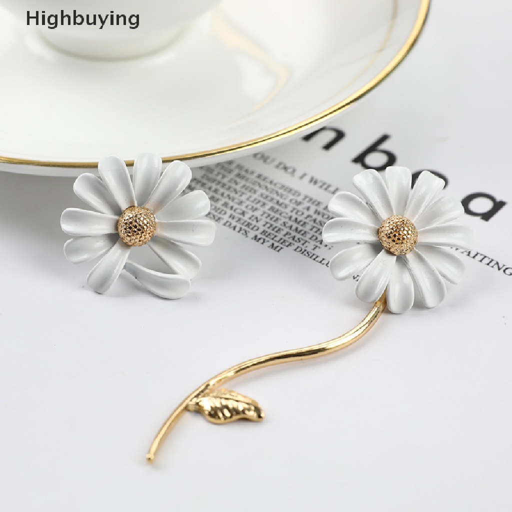 Hbid Lucu Vintage Bunga Enamel Glaze Stud Earrings Wanita Fashion Asimetris Daisy Glory