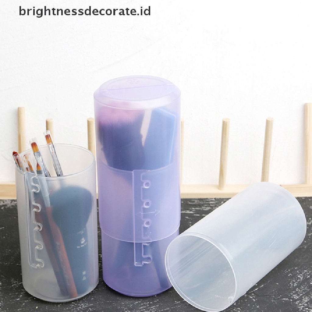 [Birth] Adjustable Height PP Makeup Brush Holder Display Penyimpanan Cangkir Organizer Dengan Tutup [ID]