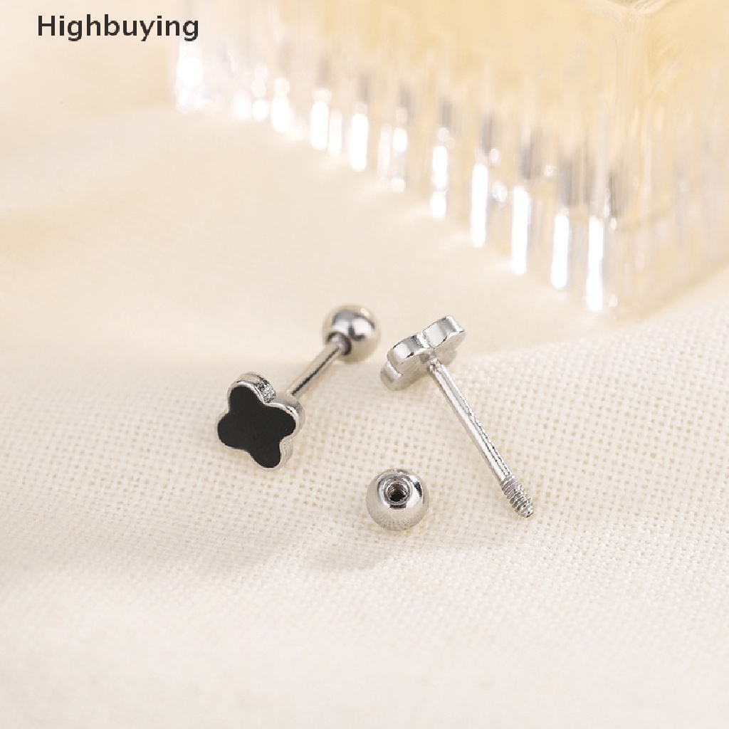 Hbid 1pasang925 Sterling Silver Lucu Hitam Cinta Hati Anting Sekrup Telinga Tulang Kuku Fashion Sederhana Wanita Pesta Pernikahan Perhiasan Halus Glory