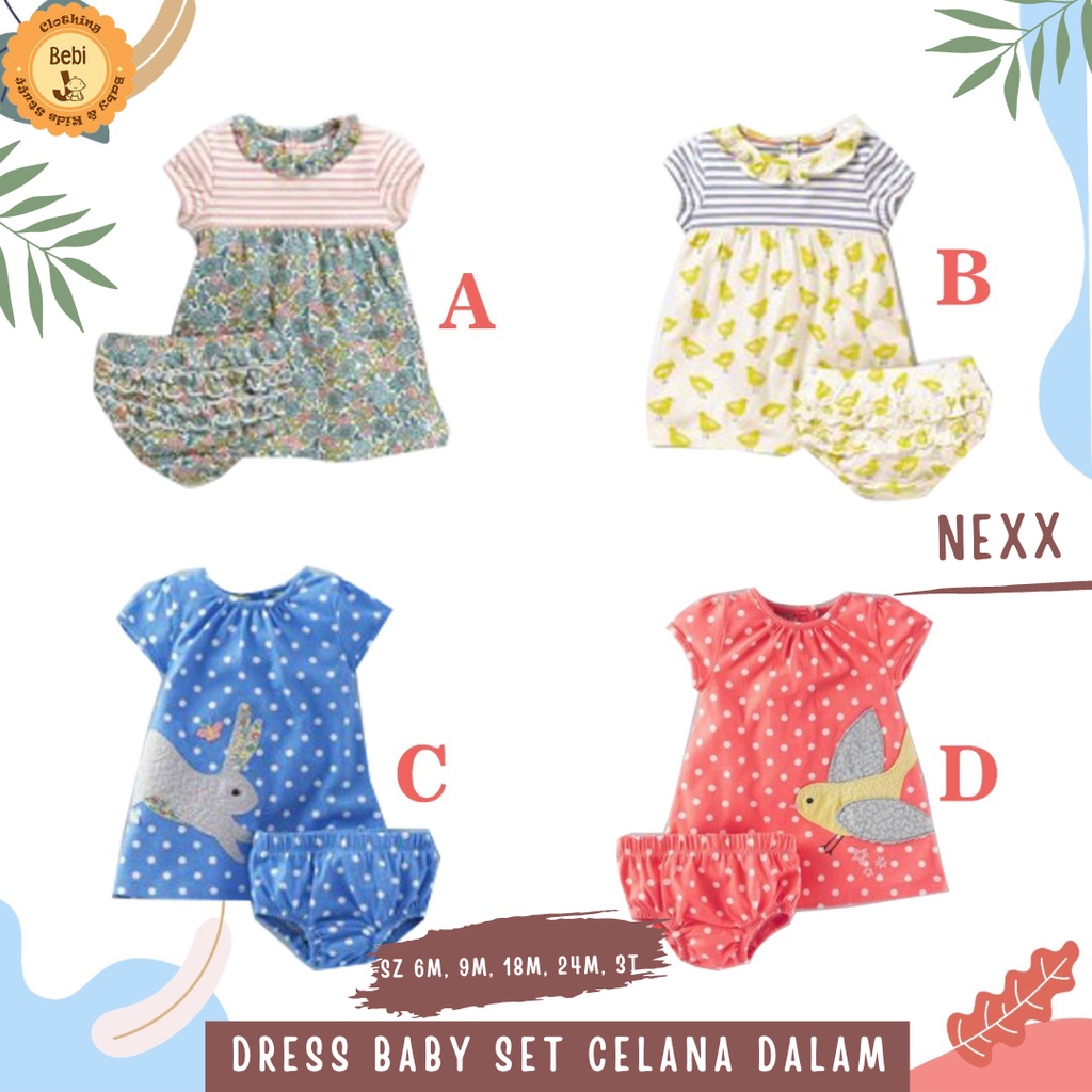 DRESS MINI BABY KARAKTER POLKA IMPORT SET CELANA DALAM ANAK