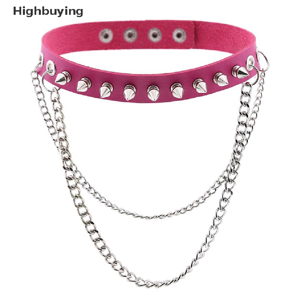 Hbid Pria Wanita Paku Rivet Liontin Rantai Punk Gothic Kulit Kalung Kerah Choker Glory