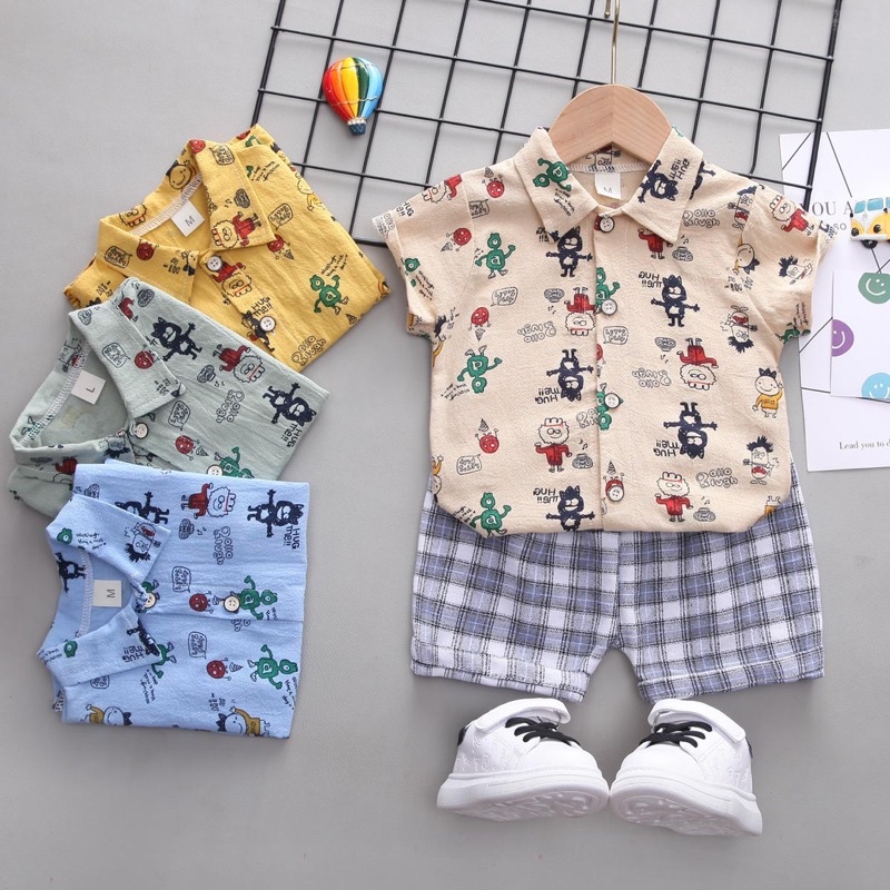 SETELAN KEMEJA ANAK IMPORT | STL002 | SETELAN HEM ANAK LAKI | SETELAN POLO ANAK COWOK IMPORT