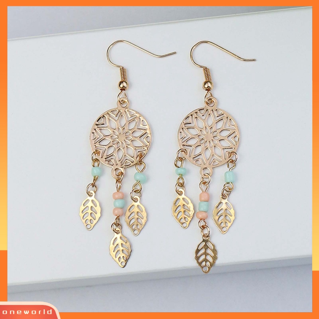 {oneworld} 1pasang Manik-Manik Multicolor Shiny Drop Earrings Bohemian Hollow Vintage Hook Earrings Perhiasan Pesta