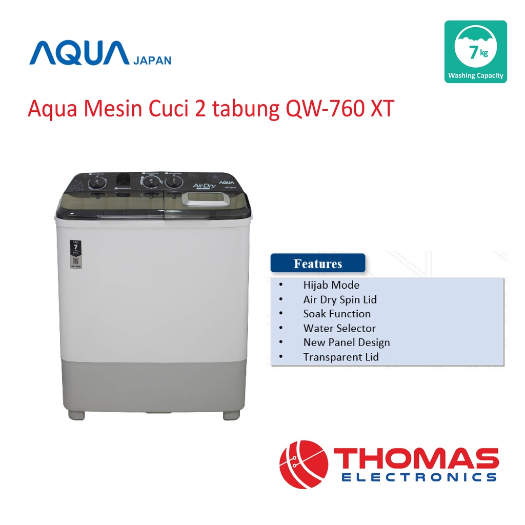 Aqua Mesin Cuci 2 tabung QW 760 XT QW760XT 7 Kg Hijab Mode Garansi