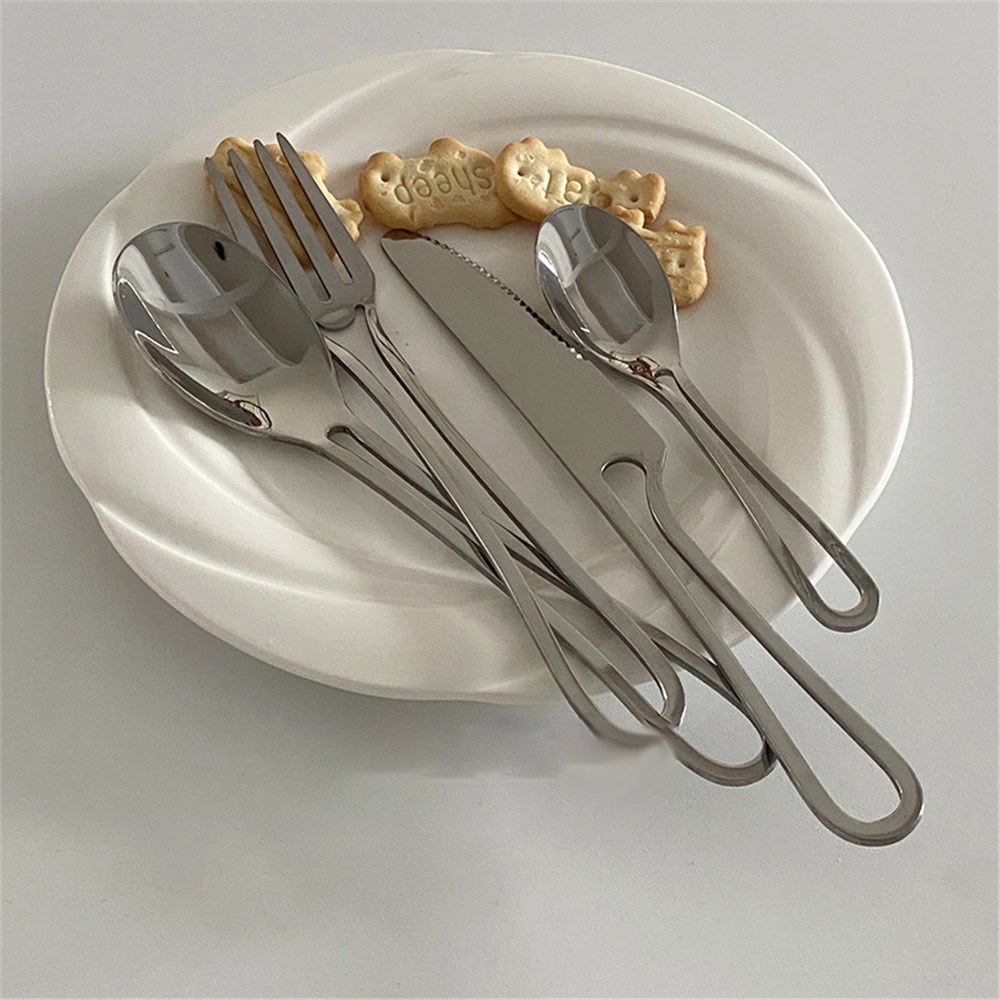 [COD Tangding] Alat Makan Sendok Stainless Steel Portabel Sendok Makan Warna Silver Sederhana Dessert Fork Tableware