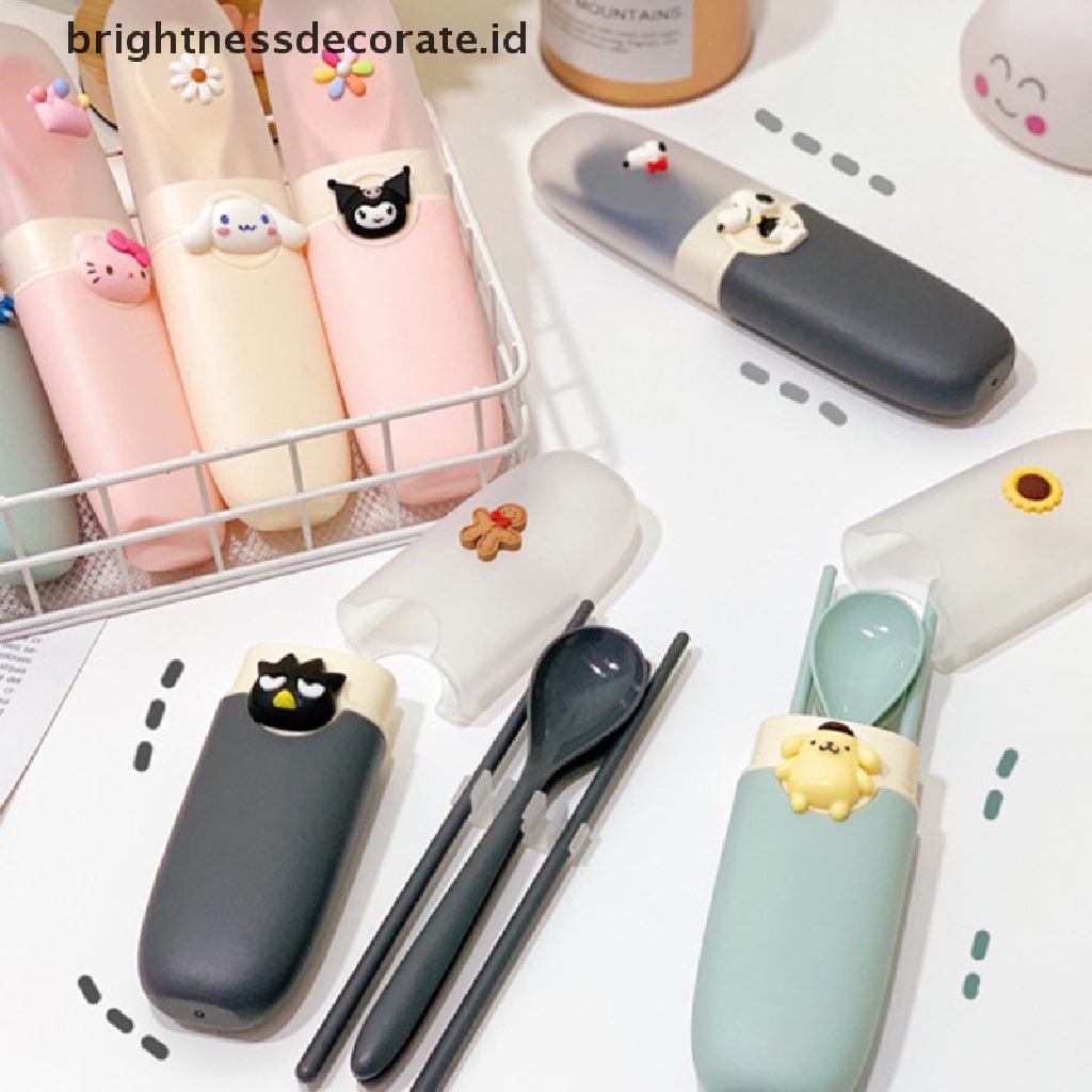 [Birth] 3pcs Kawaii Cutlery Kartun Portable Cutlery Set Sumpit Siswa Sendok Garpu [ID]