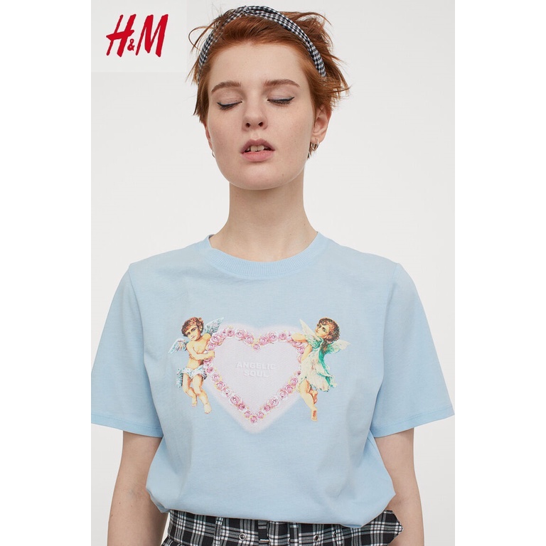 H&amp;M Printed T-Shirt Kaos Wanita Angelic Soul Baby Blue Original