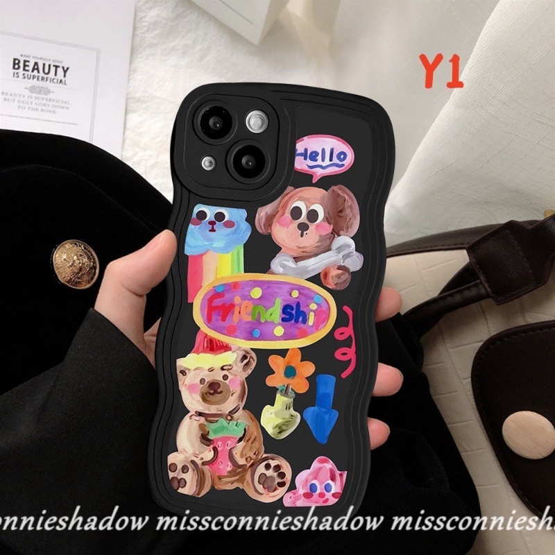 Redmi A1 9 9T 9A 10 10A 10C 9C A1+Mi 11T Pro Note 11 10Pro 9 8 10 10s 9Pro 11Pro+Note 9s 11s PO CO M3 X3 NFC Pro Kartun Grafiti Anjing Lucu Gadis Lucu Stiker Lembut Case Wavy Edge