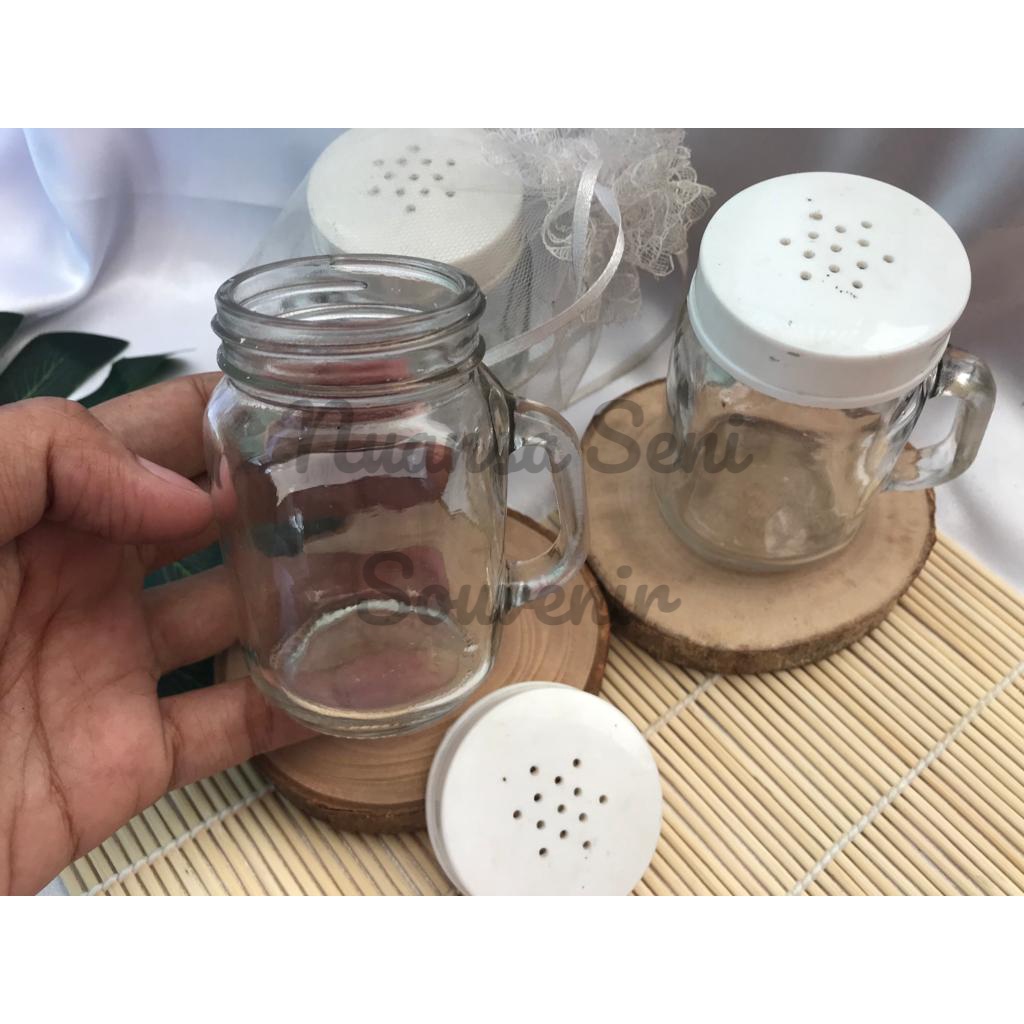 Souvenir Gelas Mug Jar Kecil Gelas Lada Gelas Gagang Kaca Mini Gelas Jar Tutup Gelas Kaca Kecil