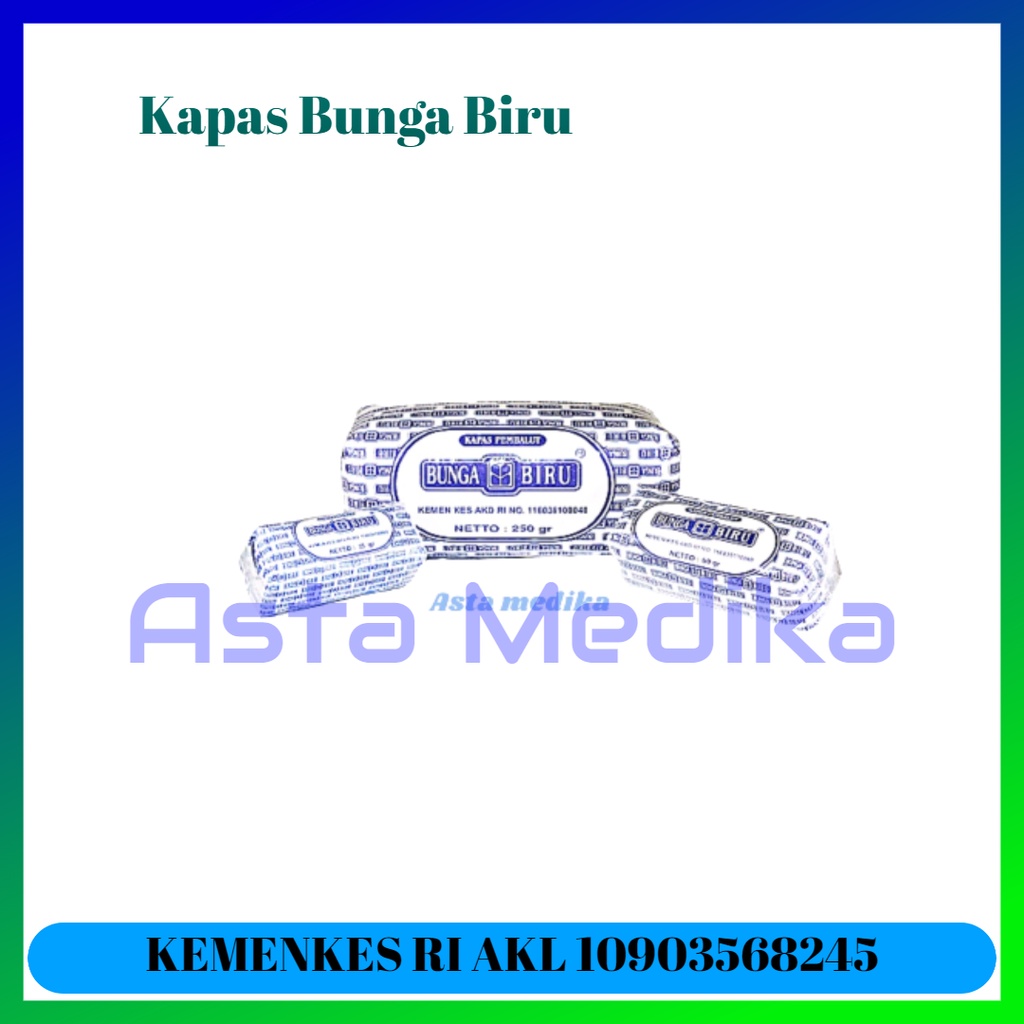 Kapas Medis Putih 250gr, 500gr, 1000gr Bunga Biru