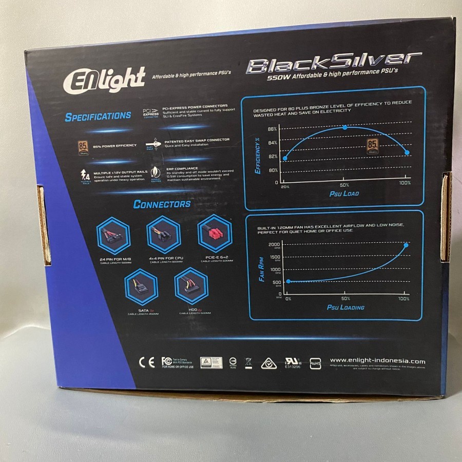 Power Supply Enlight 550W BlackSilver PSU 550 Watt Semi Modular 80Plus