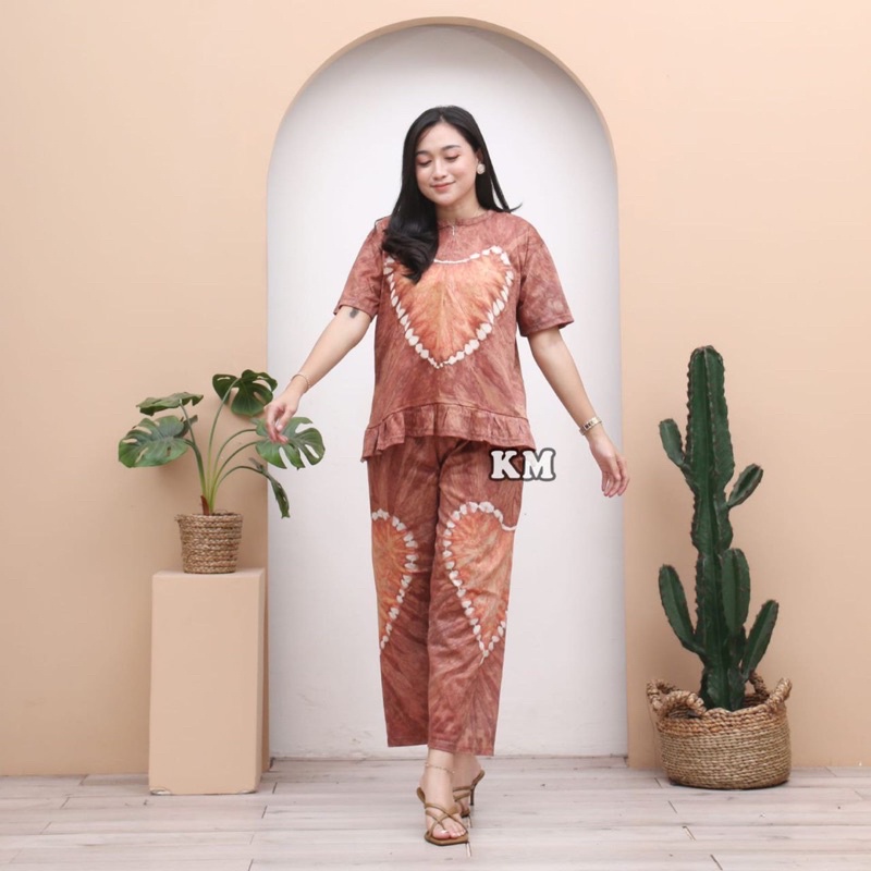 SETELAN WANITA CELANA PANJANG REMPEL BUSUI FRIENDLY MOTIF LOVE TIE DYE JUMPUTA SETELAN CP KAOS ONE SET BUSUI BAHAN KAOS