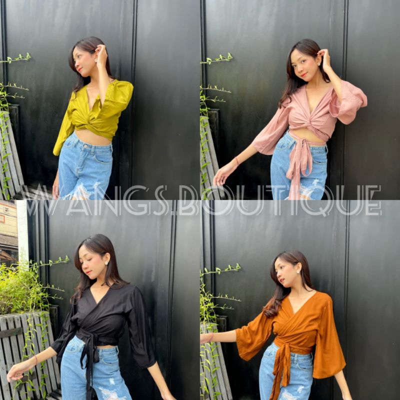 PAKAIAN/ATASAN WANITA KAIRA WRAP TOP LONCENG MURAH BAHAN RAYON