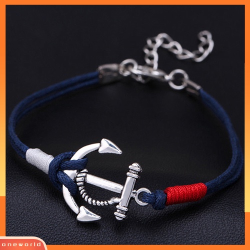 {oneworld} Fashion Wanita Musim Panas Perhiasan Perak Jangkar Multilayer Tali Dikepang Gelang