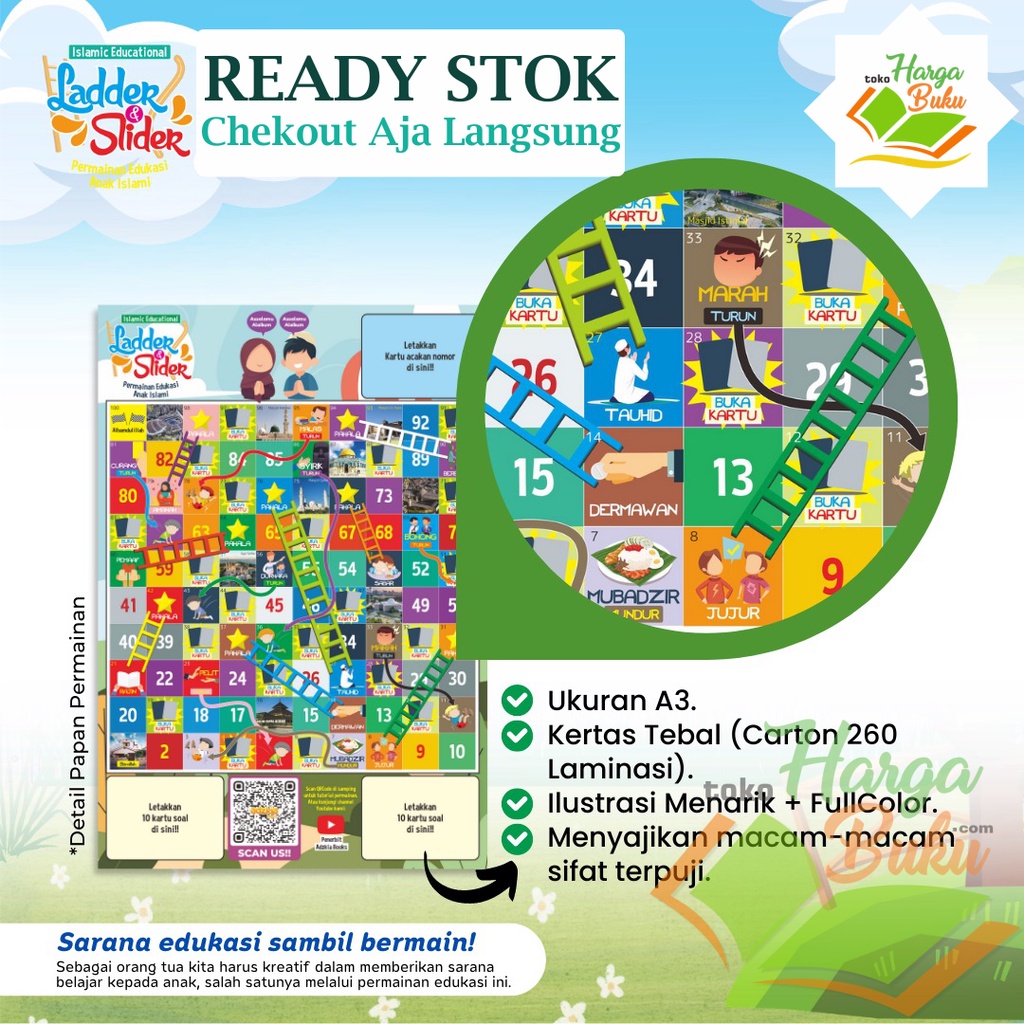 Foto PERMAINAN ULAR TANGGA Islamic Education Ladder Dan Slider Permainan Edukasi Anak Islami Menghafal & Menambah Wawasan Keislaman EDUCATIONAL ISLAM ladder & slider