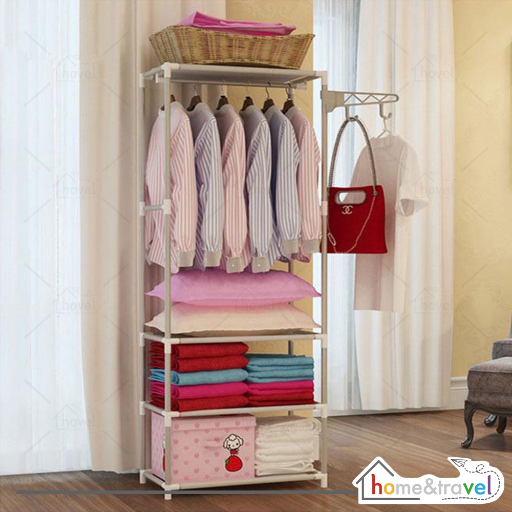 HOVELSHOP Square Cloth Rack Stand Hanger Tempat Penyimpanan Baju Pakaian Buku Multifungsi