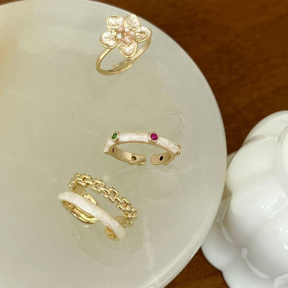 Mxbeauty Wanita Terbuka Cincin Trendi Tidak Teratur Bunga Manis Untuk Perempuan Logam Berlian Imitasi Temperamen Gaya Korea Ring