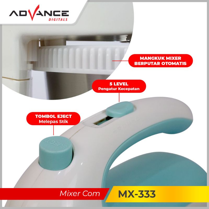 Advance Mixer Com 2 Liter Mangkok Stainless Putar MX-333