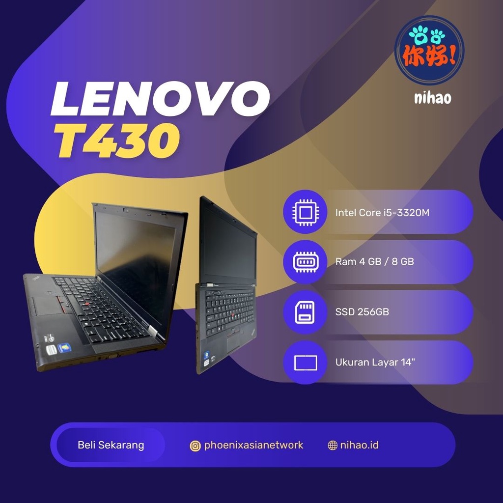 Lenovo T430 Core i5 8GB SSD 256GB Laptop Bekas Murah