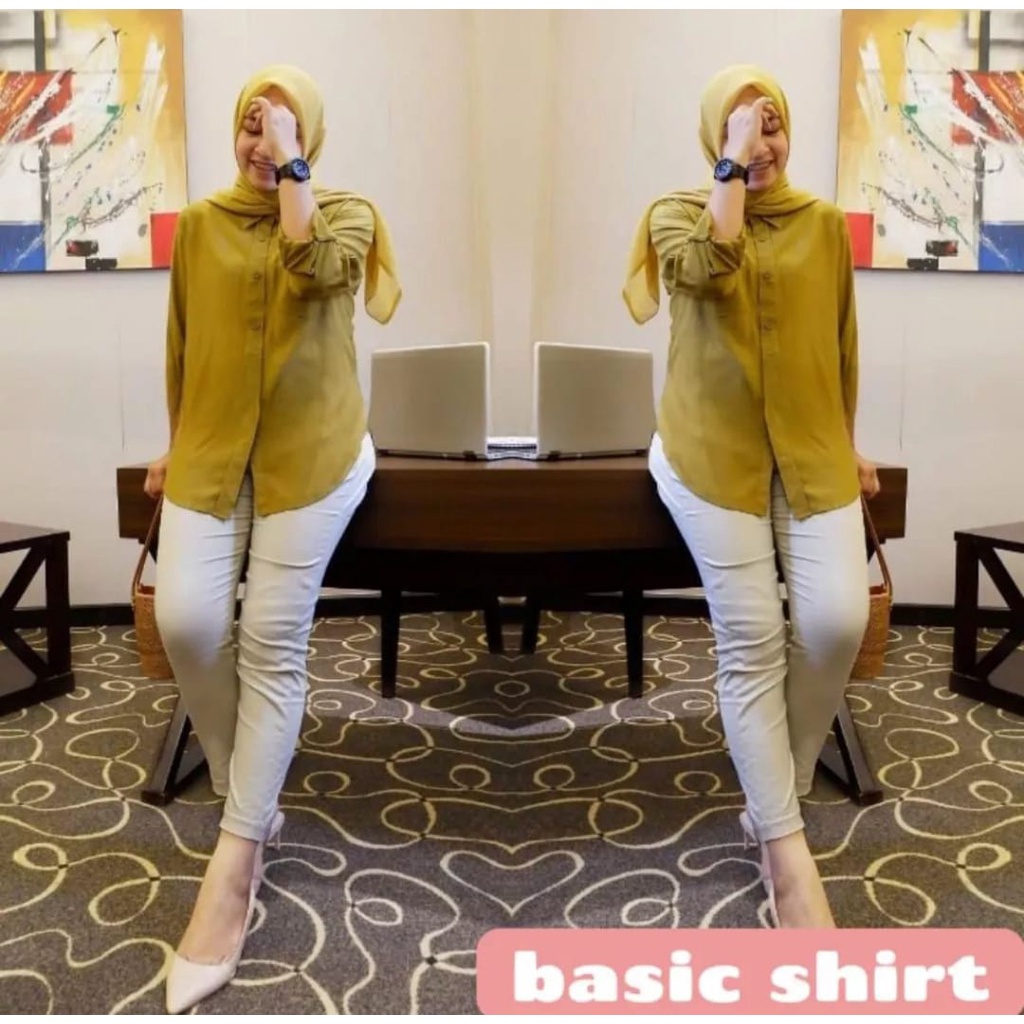 COD Basic Shirt Blouse Cantik Terbaru Baju Atasan Kemeja Wanita Bahan Rayon Twill Fit L - XL LD 110 / Blus Ootd / Pakaian Cewek Kekinian 2023 / Outfit Trend / Fashion Muslimah