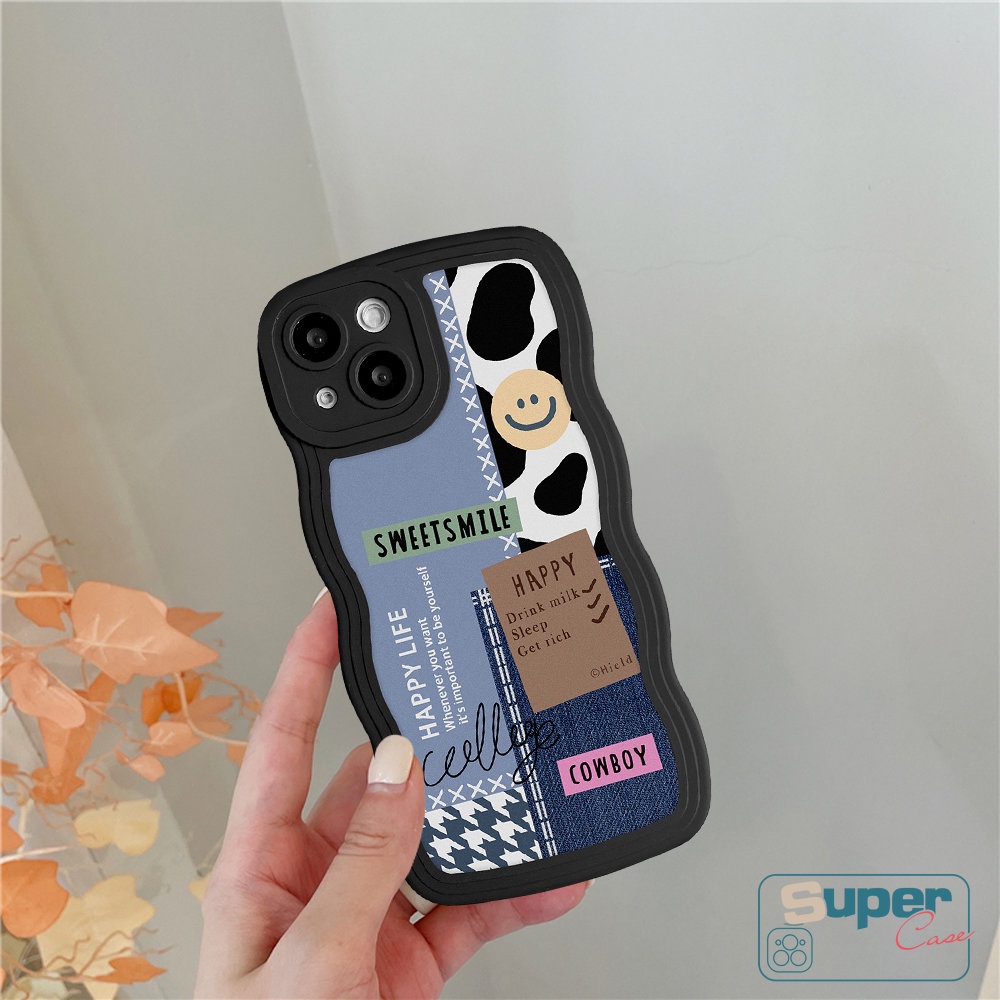 Casing Tepi Bergelombang Lembut Untuk Realme C21Y C55 C33 C15 C12 C11 C20 C35 C25S5 6i 5i 5S 9 Pro+C25Y C3 C20A C25 C30 7 7i 8 8Pro 8i C17 Cowboy Splicing Cute Butterfly Smiley Label Cover