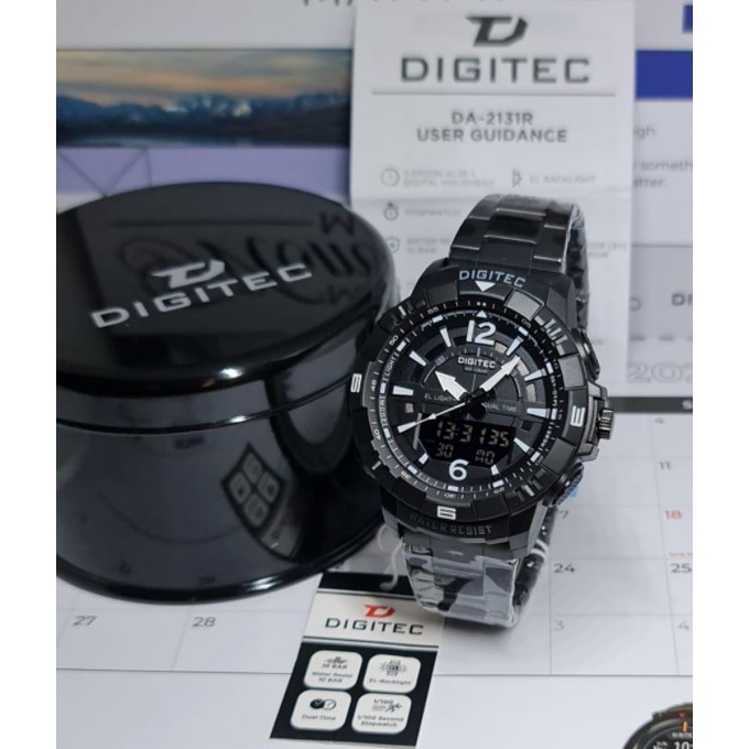 Jam Tangan Pria Digitec Rantai Original DA2131 Dual Time Water Resist