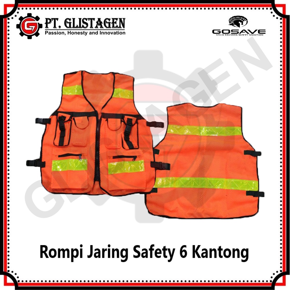 Rompi Jaring 6 Kantong Safety Vest Scotlite Scotlight Hijau dan Orange