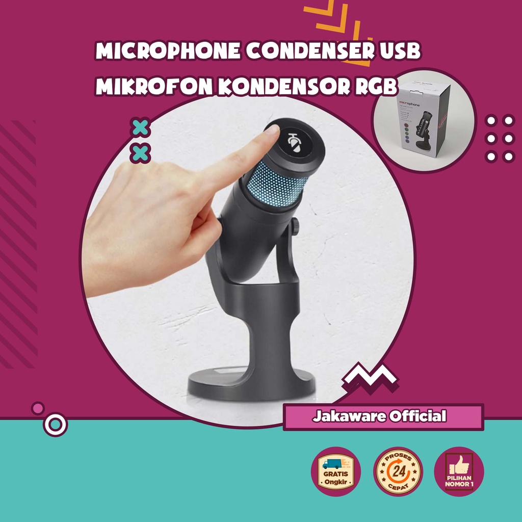LEORY MICROPHONE CONDENSER USB MIKROFON KONDENSOR RGB LIGHT MIKROFON MIC SMULE CLIP ON KOMPUTER COMP